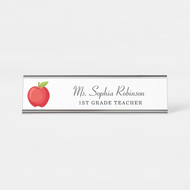 Placa De Mesa Professor Personalizado Maçã Vermelha Moderna (Frente)