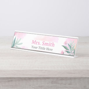 Placa De Mesa Professora da Floral Watercolor School Personaliza