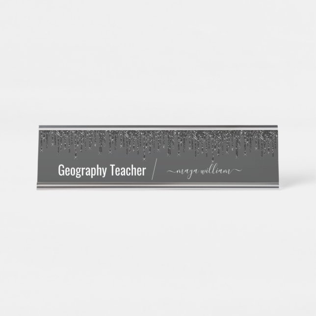 Placa De Mesa Professora da Geografia, Professora Chic Gift (Frente)