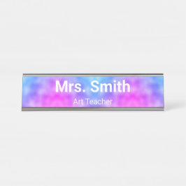 Placa De Mesa Professora de Arte de Padrão abstrato Azul e Roxo