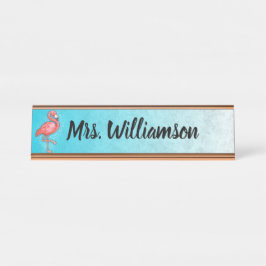 Placa De Mesa Professora Educadora Pink Flamingo Blue
