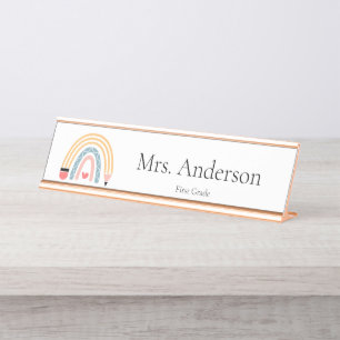 Placa De Mesa Professora Pencil Rainbow Preschool