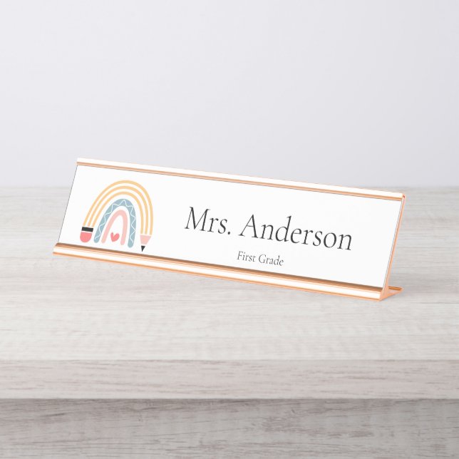 Placa De Mesa Professora Pencil Rainbow Preschool (Frente)