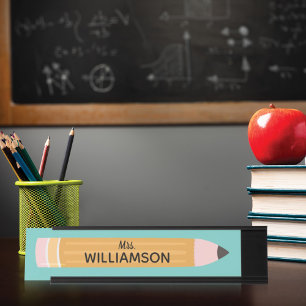 Placa De Mesa Professora Personalizada do Lápis Amarelo Escreven