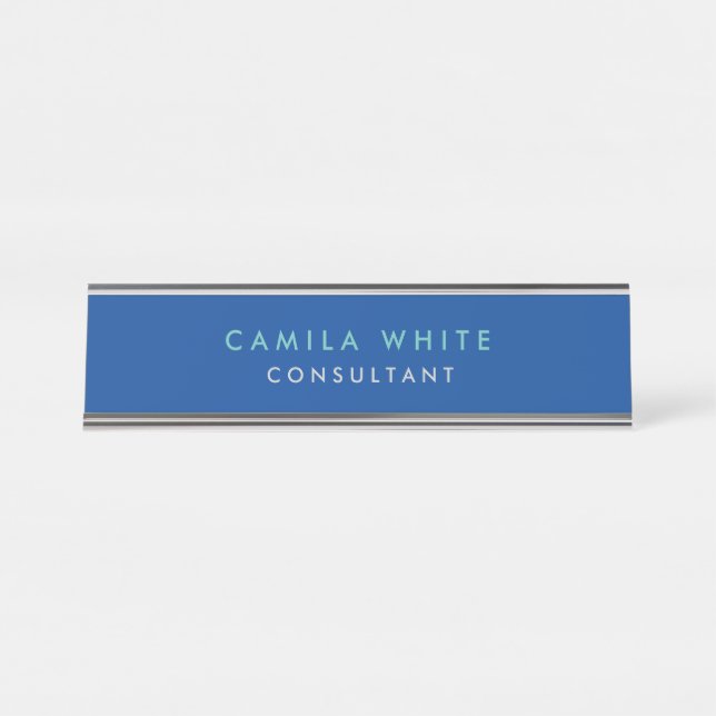 Placa De Mesa Profissional Elegante Azul Noturno Chic (Frente)
