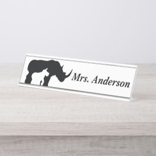 Placa De Mesa Rinoceronte preto e branco