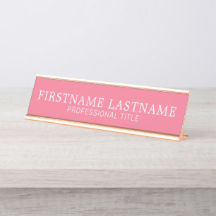 Placa De Mesa Rosa Básico Branco Tradicional Nome e Título