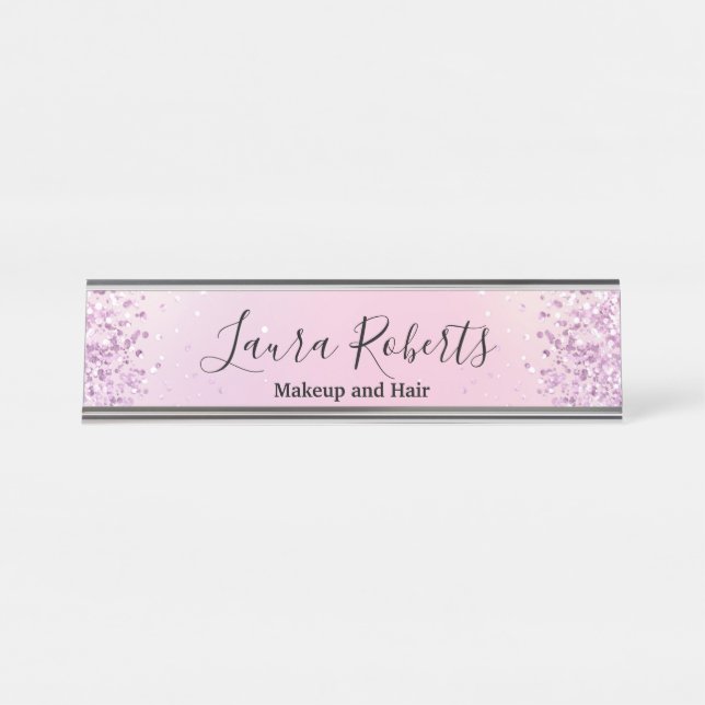 Placa De Mesa Rosa Brilho Moderno Glitter Profissional Des (Frente)