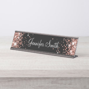 Placa De Mesa Rosa Dourado Brilho Sólido Preto