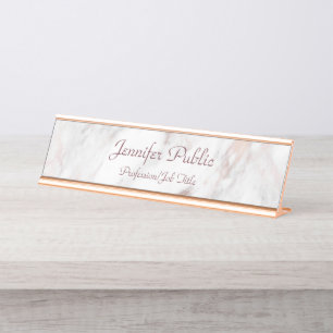 Placa De Mesa Rosa Dourado Marble Script Manuscrito Elegante Mod
