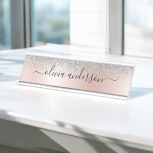 Placa De Mesa Rosa Dourado - Monograma brilhante cor-de-rosa