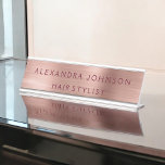 Placa De Mesa Rosa Gold Foil | Blush Pink Burgundy Modern<br><div class="desc">Blush Pink - Rosa Gold Foil Metálica Stainless Steel Minimalist Business Name Plate com nome e profissão de tipografia em branco. A Rosa Gold Foil Metal Business Name Plate pode ser personalizada com seu nome. Entre em contato com o designer para obter itens correspondentes personalizados.</div>