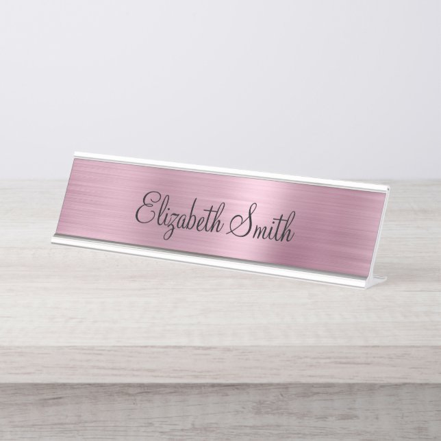 Placa De Mesa Rosa Metálico Feminino (Frente)