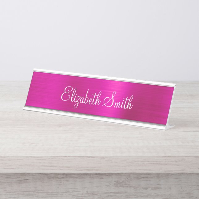 Placa De Mesa Rosa Metálico Feminino (Frente)