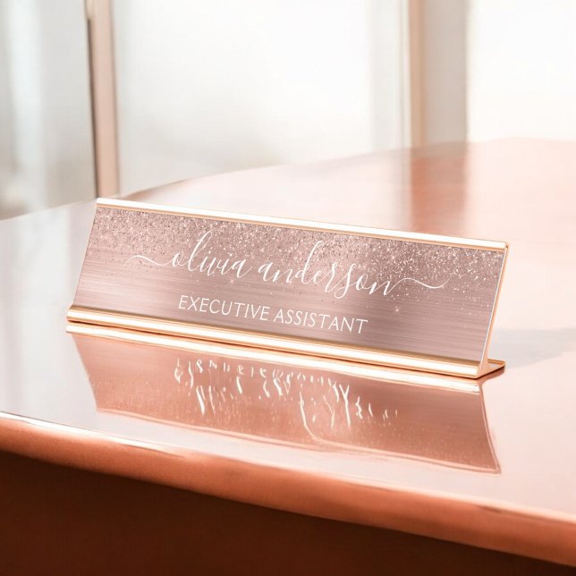 Placa De Mesa Rosa profissional moderno - Dourado Sparkle Glitte (Criador carregado)