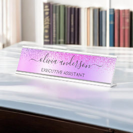 Placa De Mesa Roteiro Roxo Monograma Glitter Sparkle