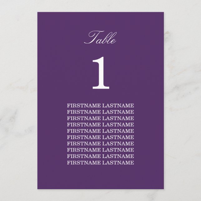 Placa de Mesa Roxa Escura de Nomes de Convidado (Frente)