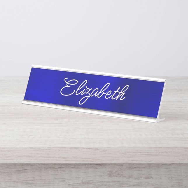 Placa De Mesa Roxo Real Escuro Folha Estilosa Monoline Script (Frente)