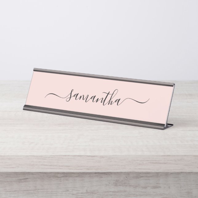Placa De Mesa Rubor Assinatura Elegante Swash Nome (Frente)
