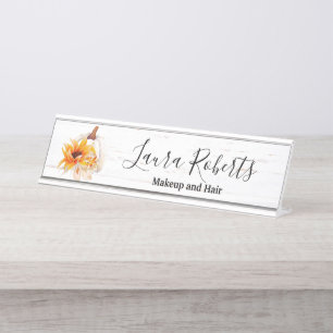 Placa De Mesa Russo Boho Wood Watercolor Pumpkin Girassol