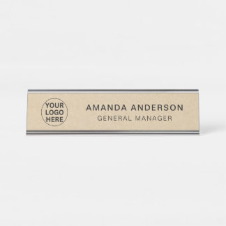 Placa De Mesa Rustic Kraft Professional Business Logo Office