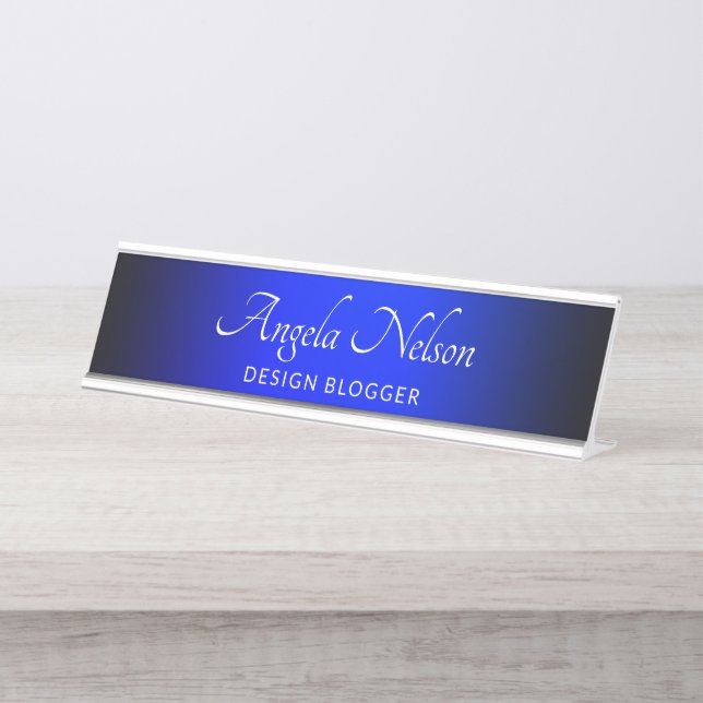 Placa De Mesa Safira Azul Ombre Borda Preta (Frente)