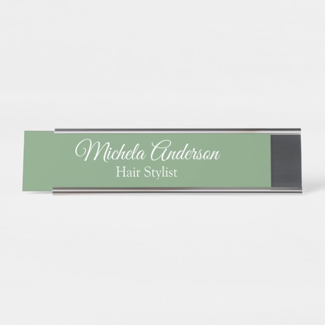 Placa De Mesa Sage green hair stylist adicionar nome ao site de  (Frente)