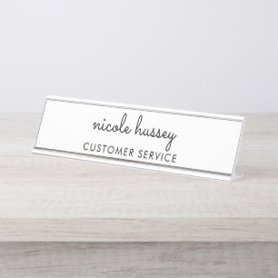 Placa De Mesa Script Branco Na moda Monograma Moderno Minimali