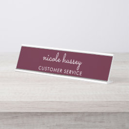 Placa De Mesa Script Burgundy | Na moda Monograma Moderno