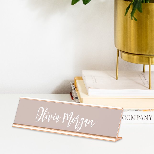 Placa De Mesa Script Cursivo Escrito em Taupe Rosa (Criador carregado)