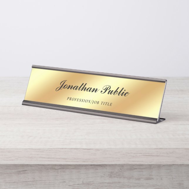 Placa De Mesa Script de escrita manual Elegante Dourado Modelo m (Frente)