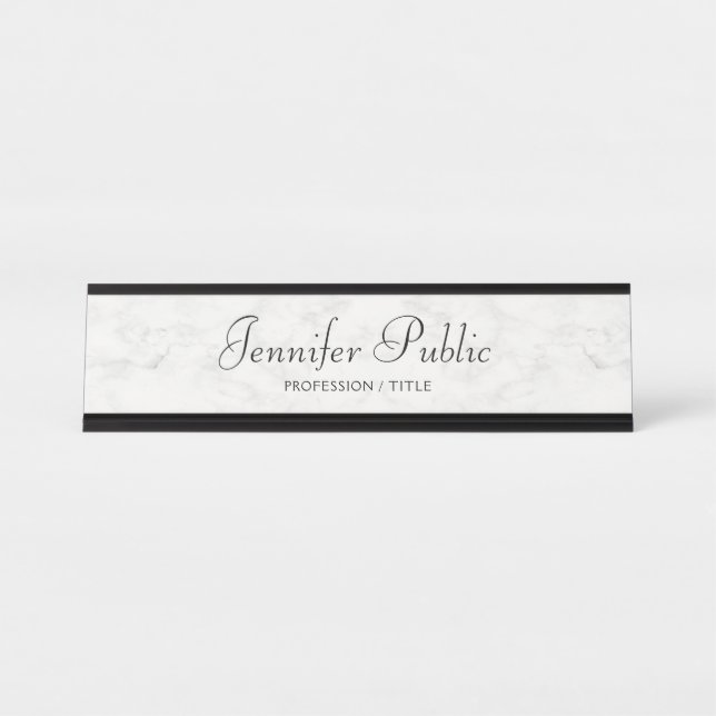 Placa De Mesa Script de Mão Branco Elegante Moderno e Personaliz (Frente)