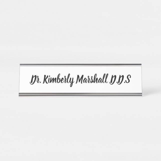 Placa De Mesa Script Dentist White (Frente)