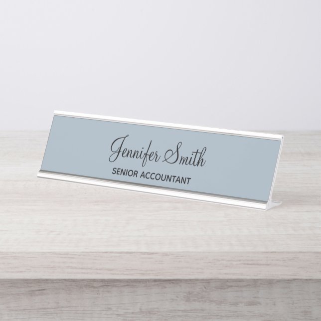Placa De Mesa Script Elegante Azul Dusty (Frente)