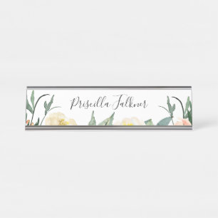 Placa De Mesa Script Floral Moderno do Peach legante