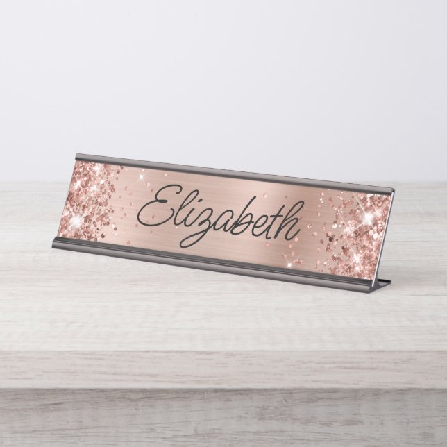 Placa De Mesa Script Monolina Leve Rosa Gold Foil (Frente)