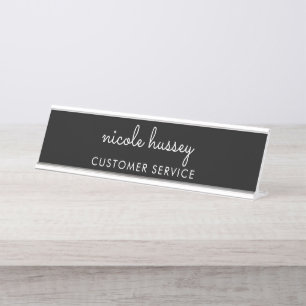 Placa De Mesa Script Preto   Na moda Monograma Moderno Minimalis