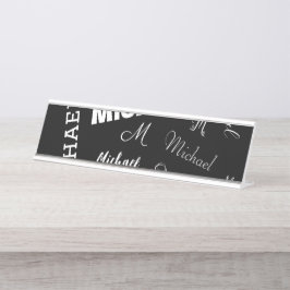Placa De Mesa Seu nome e monograma padrão personalizado preto