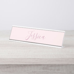 Placa De Mesa Seu Texto Elegante Roteiro & Rosa Bege Suave