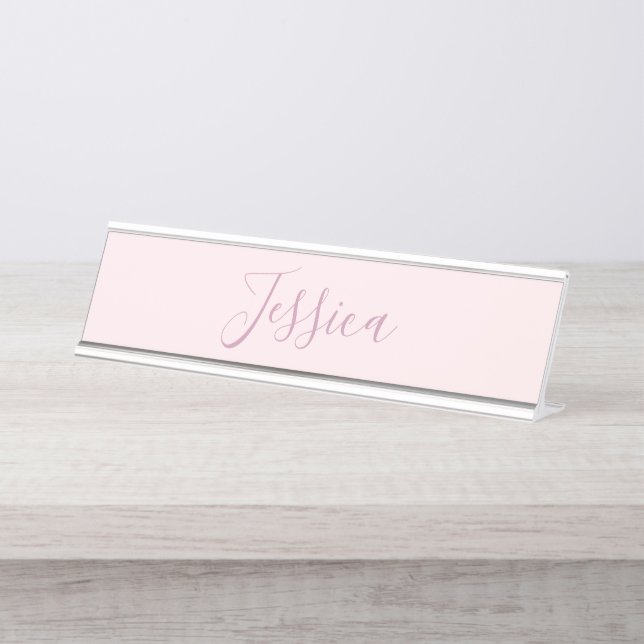 Placa De Mesa Seu texto | Script Elegante e Pink Leve Suave (Frente)