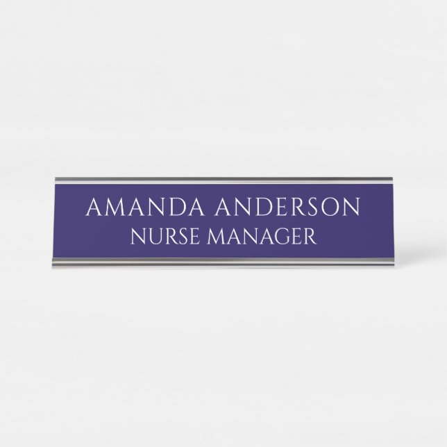 Placa De Mesa Simple Navy Blue Personalized Name Nurse Manager (Frente)