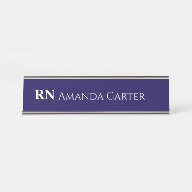 Placa De Mesa Simple Navy Blue Personalized Name RN Nurse (Frente)