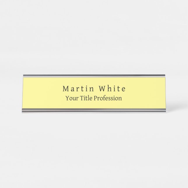 Placa De Mesa Simples, Amarelo claro, profissional moderno (Frente)