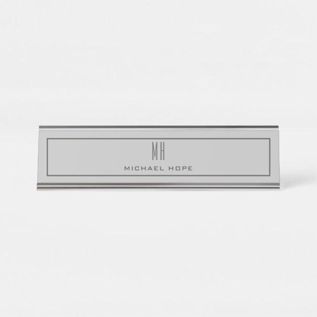 Placa De Mesa Simples Iniciais de Monograma Moderno (Frente)