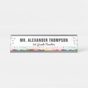 Placa De Mesa Simples White Hearts Crayon School Educador