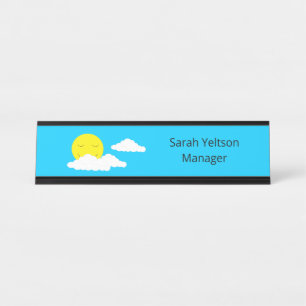 Placa De Mesa Sol sorridente com nuvens: Turquesa