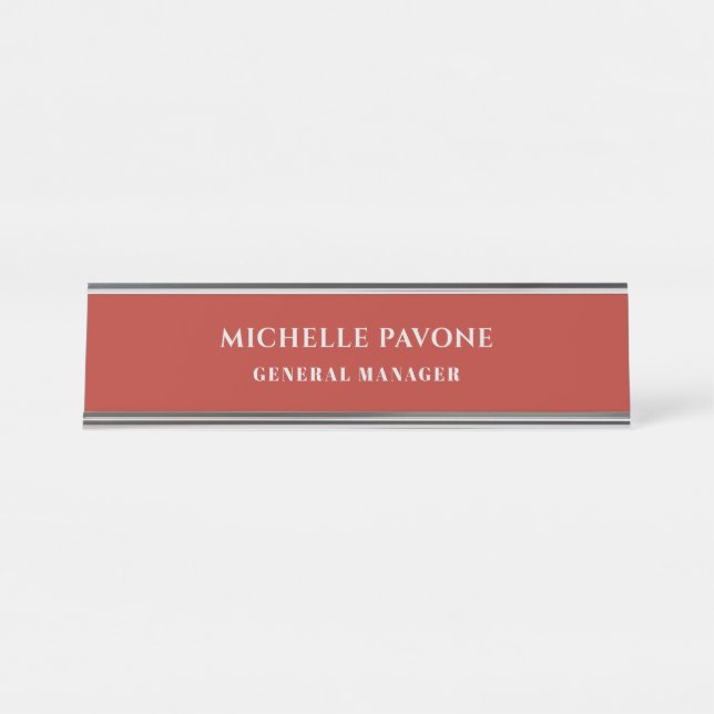 Placa De Mesa Stylish Brick Red & Grey Simple Plain Professional (Frente)