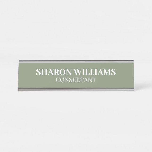 Placa De Mesa Stylish Professional Sage Green Minimalist Desk (Frente)