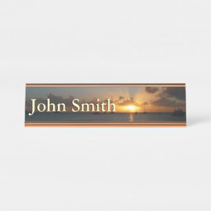Placa De Mesa Sunset com Imagem de Paisagem Tropical de Barcos d