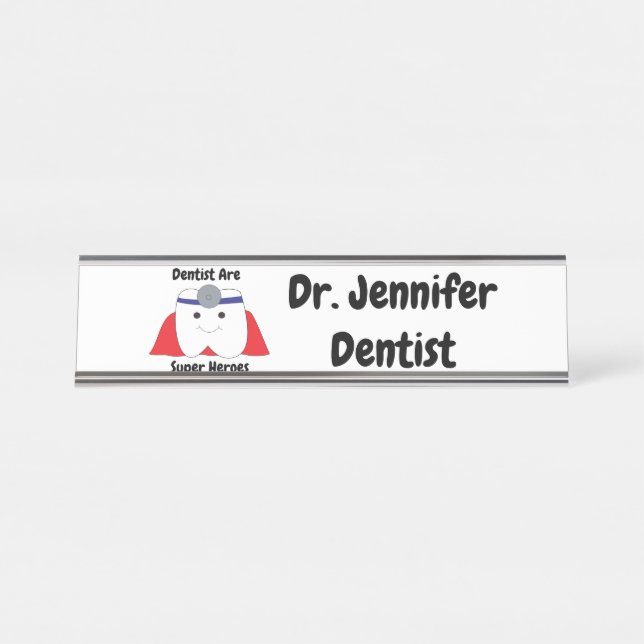 Placa De Mesa Super Hero Engraçado Dentista Personalize (Frente)
